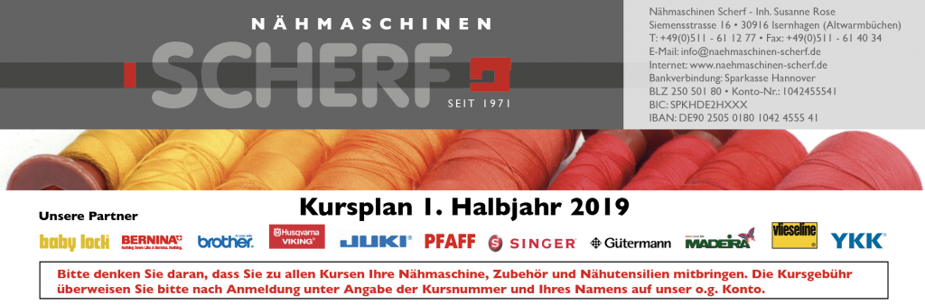 Kursplan Nähkurse 1. Halbjahr 2019